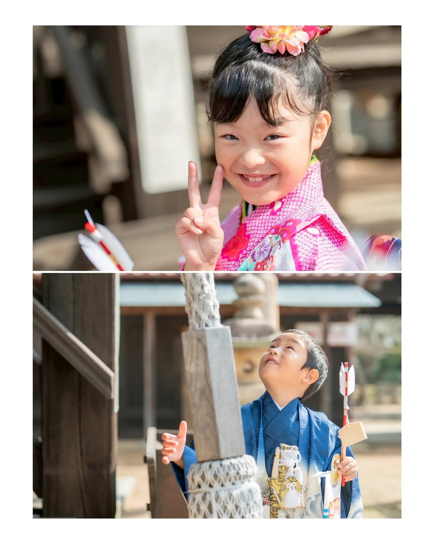 姉弟W七五三撮影、ご自宅からの清末八幡宮。